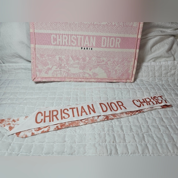 Dior Pink and White Logo Twilly Like New No Callouts - Picture 3 of 4